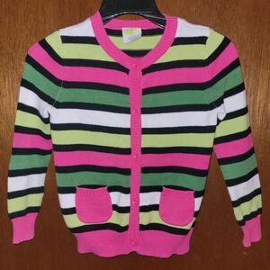Crazy 8 Pink Green & White Striped Cardigan. Mint Condition  Sz 7-8